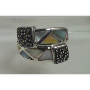Stunning Vintage 1990's Sterling Silver Mother of Pearl Marcasite Ring Size 5